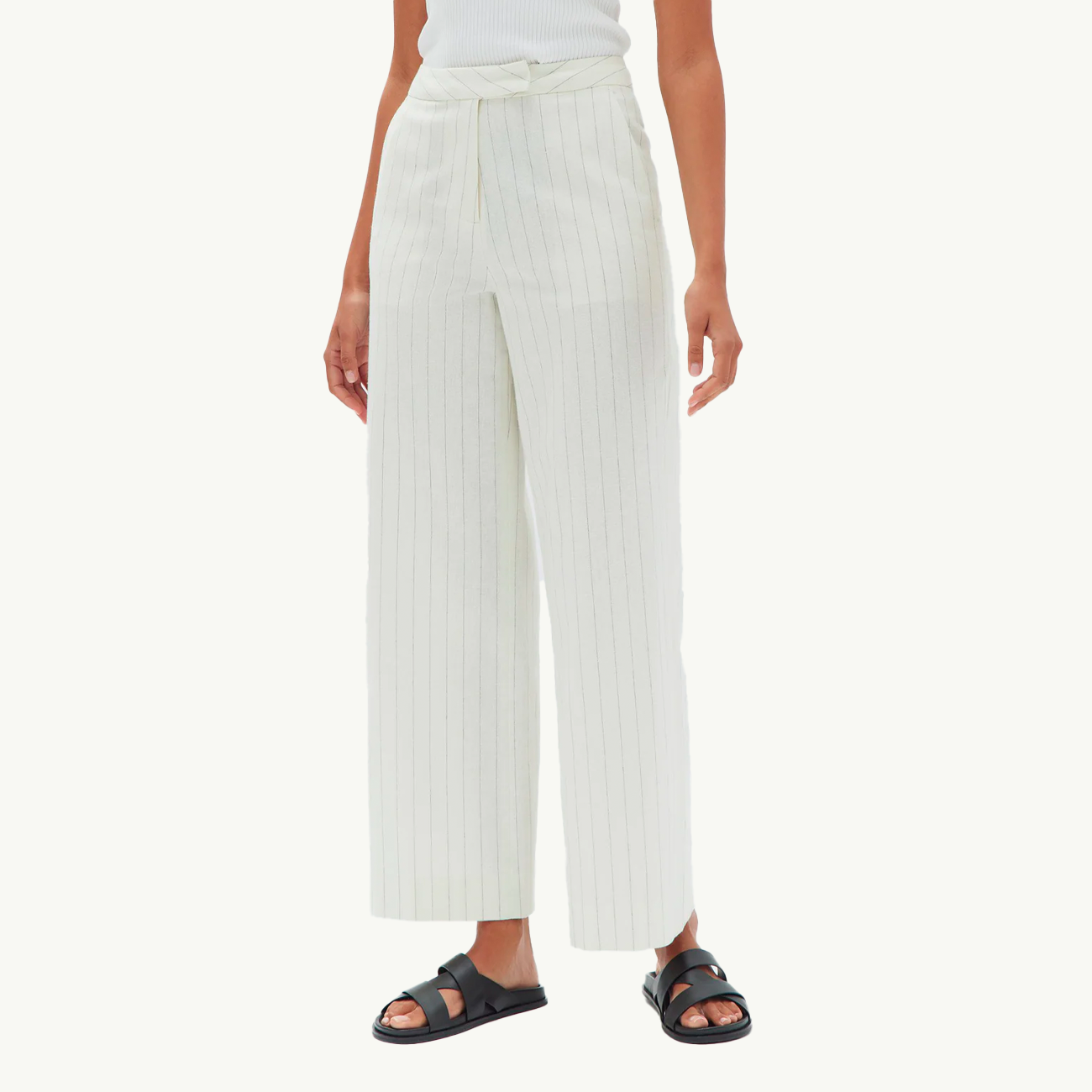 Leila Stripe Linen Pant - Cream Pinstripe