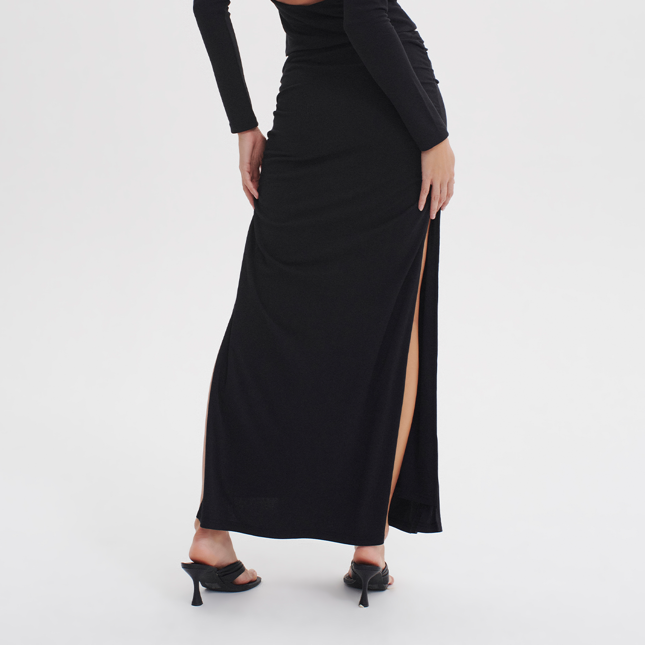 Lindsey Gathered Jersey Skirt - Black