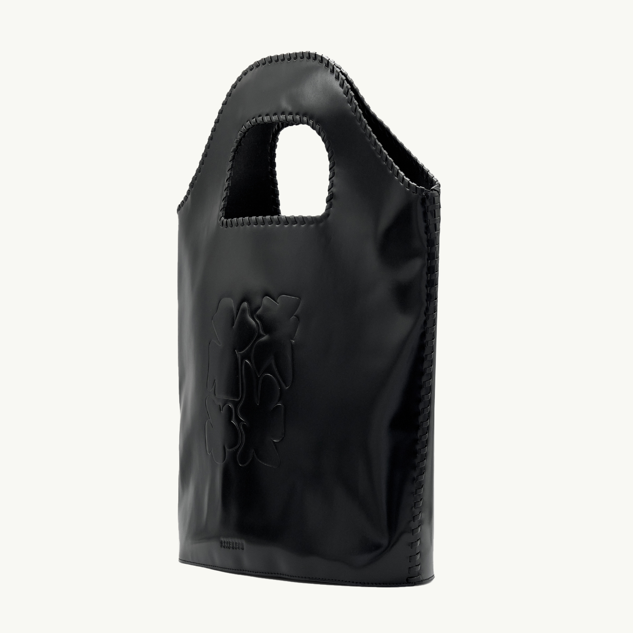 Daphne Tooled Bucket Bag - Black Semi Patent