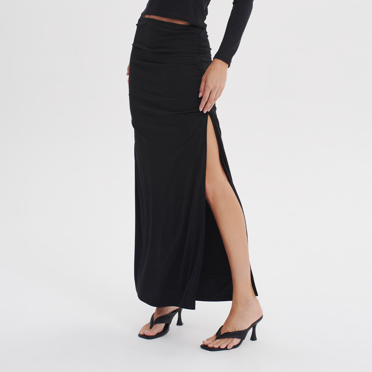 Lindsey Gathered Jersey Skirt - Black
