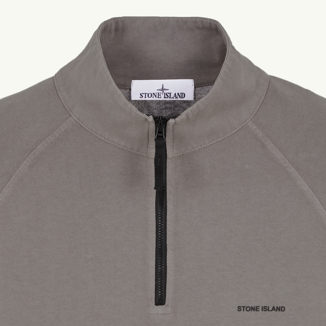 T-Shirt LS Quarter Zip Stone Island Logo - Dove Grey 9280