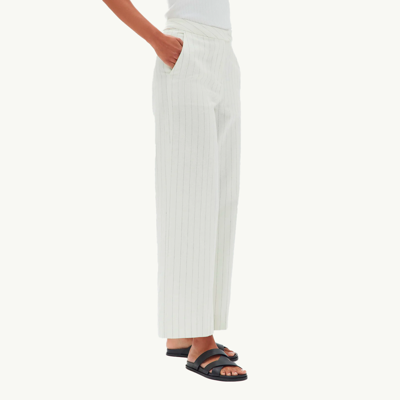 Leila Stripe Linen Pant - Cream Pinstripe