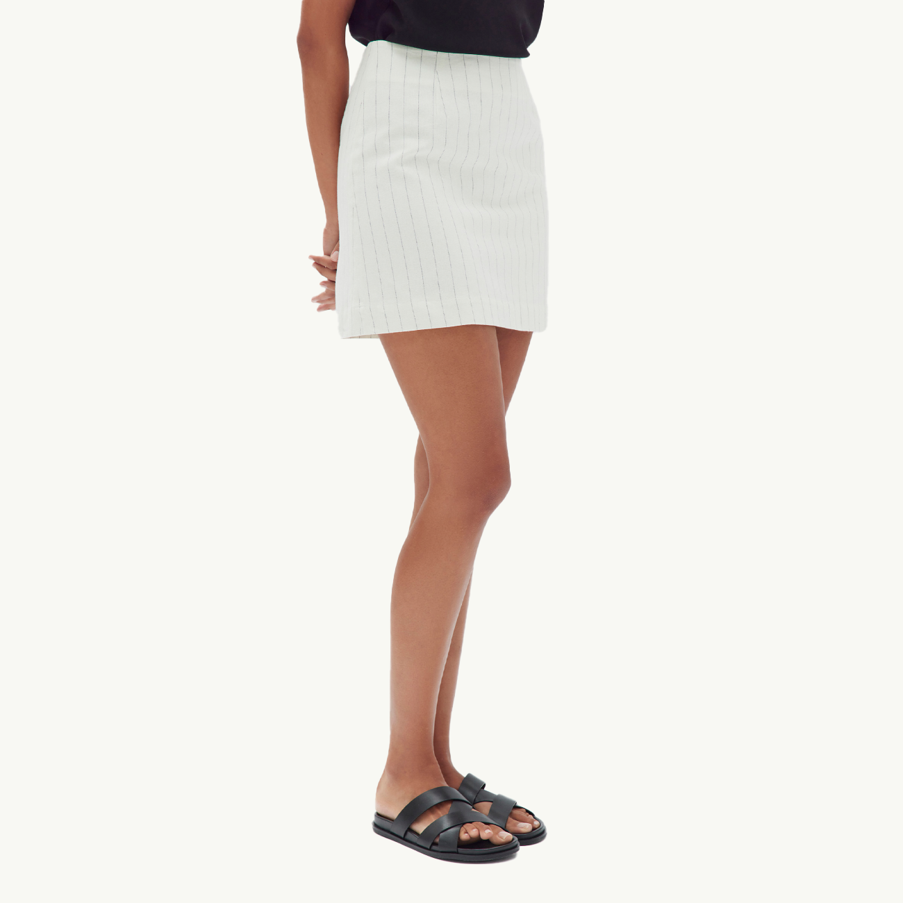 Leila Linen Skirt - Cream Pinstripe