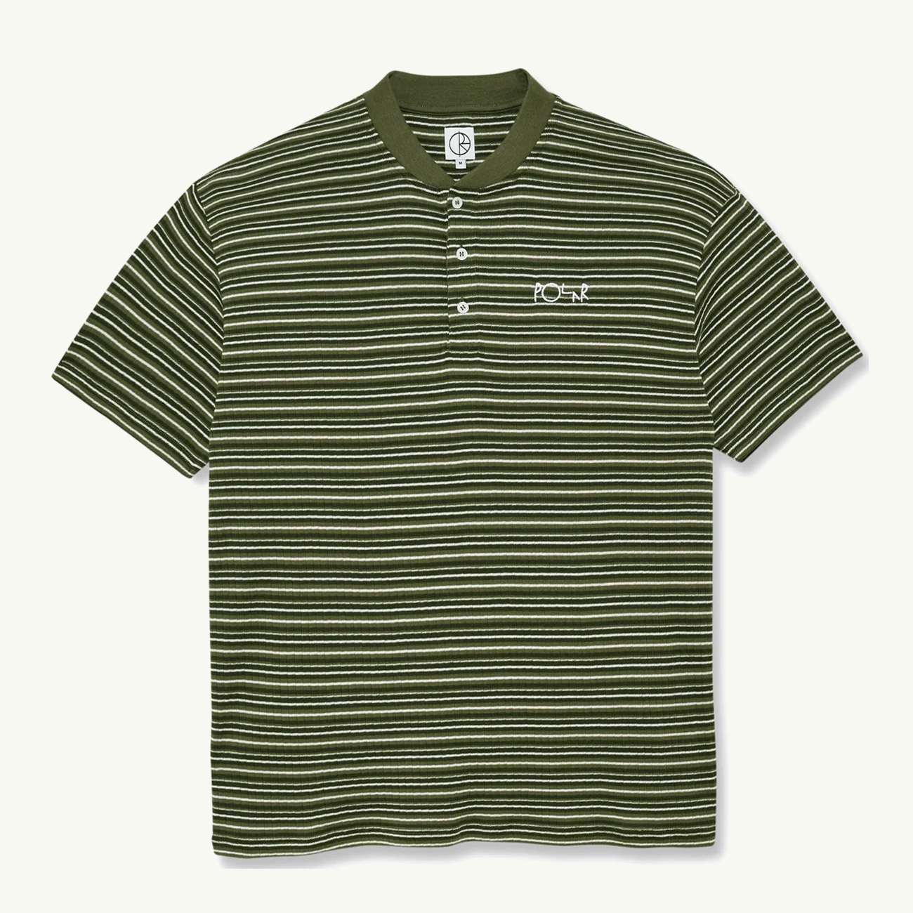Stripe Rib Henley Tee - Uniform Green