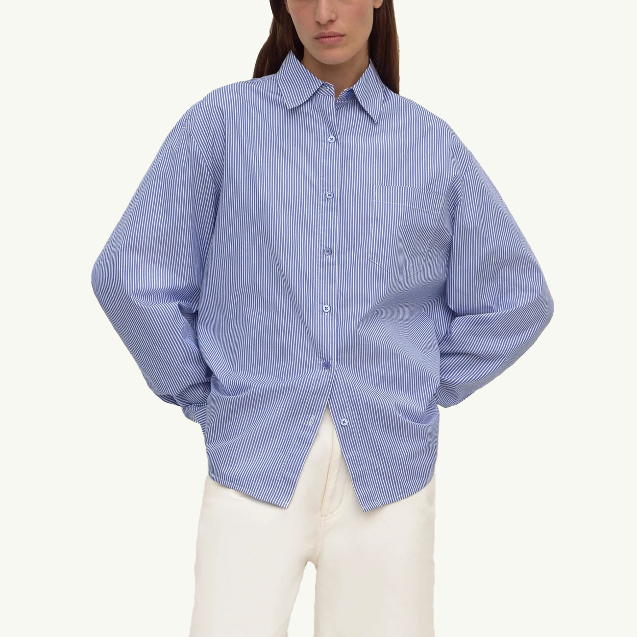 Ava Stripe Poplin Shirt - Navy Stripe