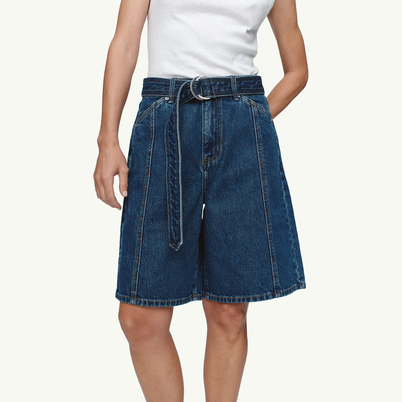 Belted Jean Short - Washed Indigo