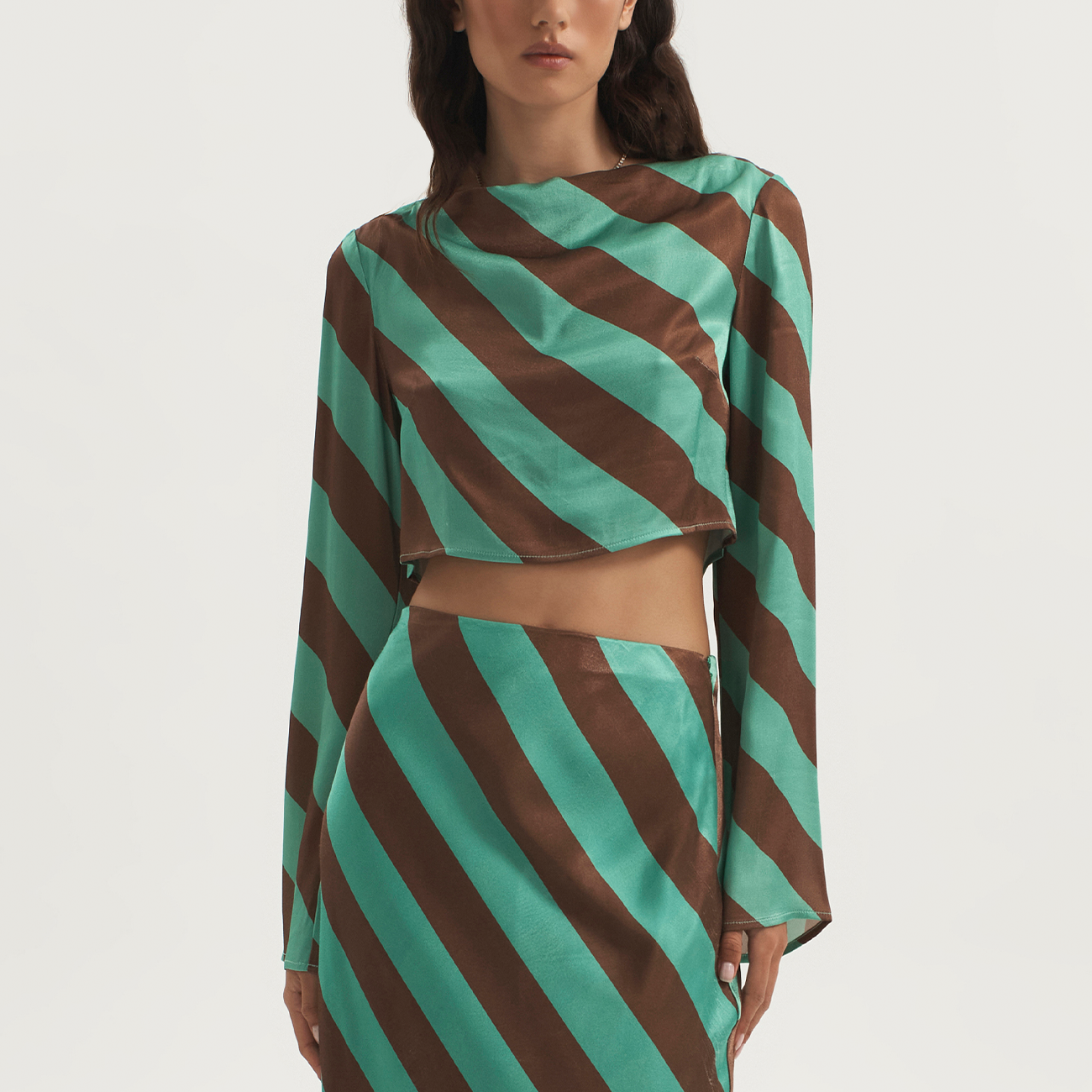 Zoey Crop Flare Sleeve Top - Choc Mint