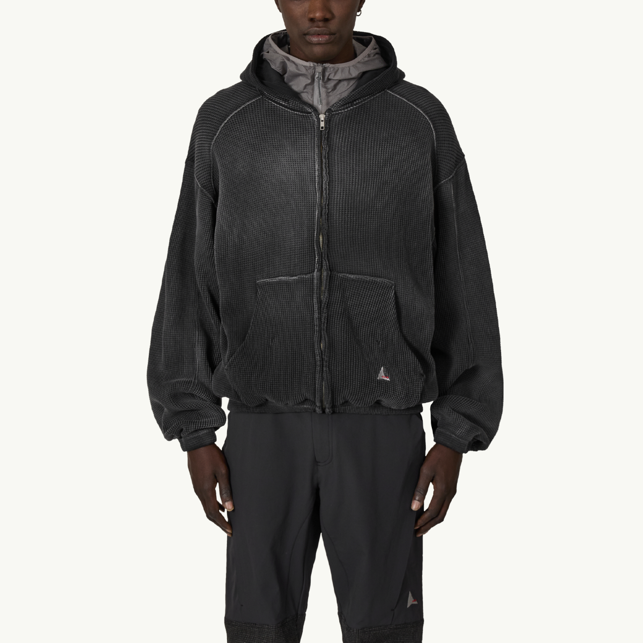 Bee Sun Faded Waffle Zip Up Hoodie - Black