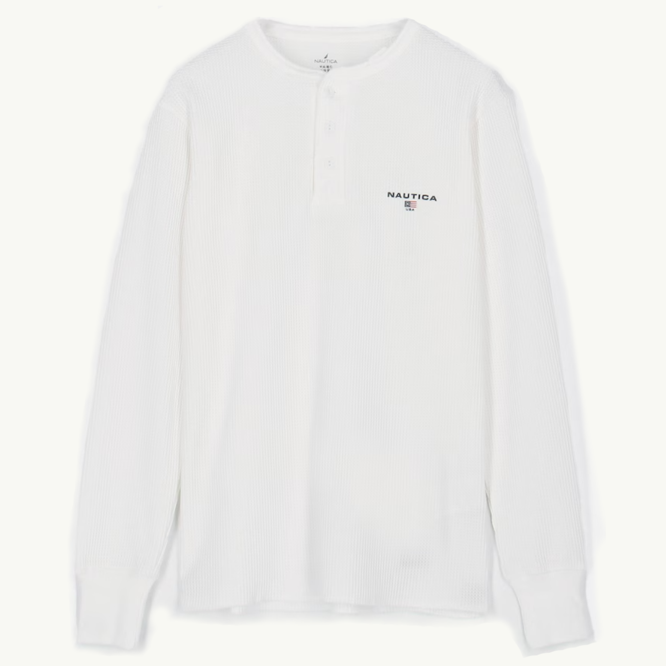 Waffle Henley Long Sleeve Tee - White