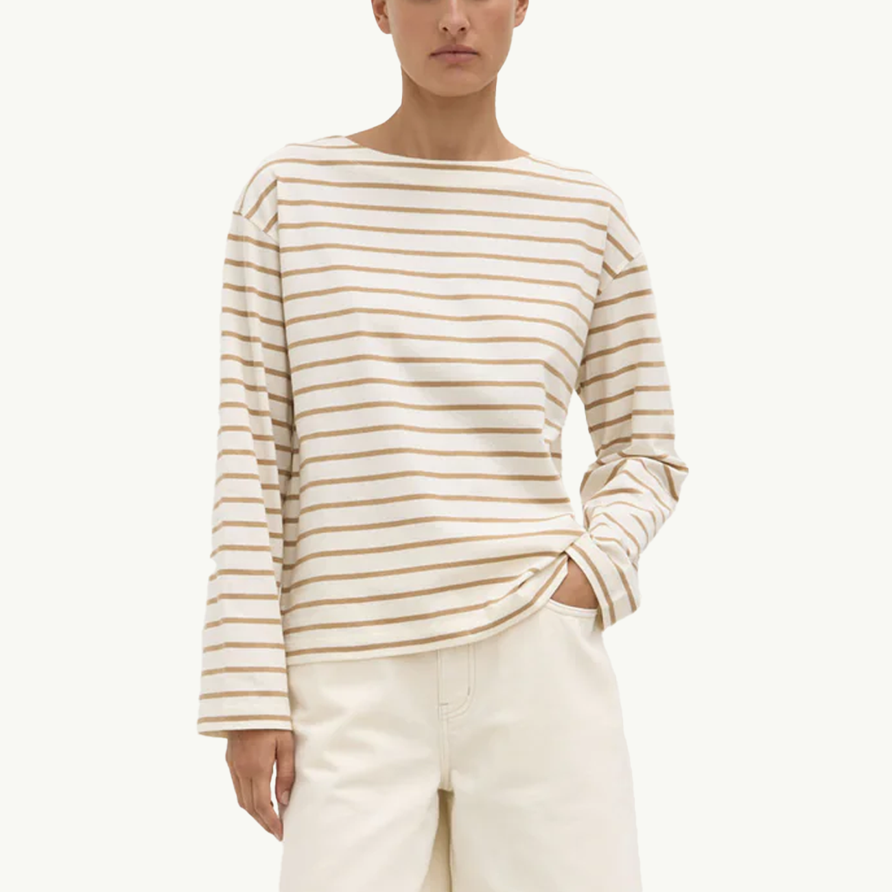 Bonne Longsleeve Tee - White/Tan