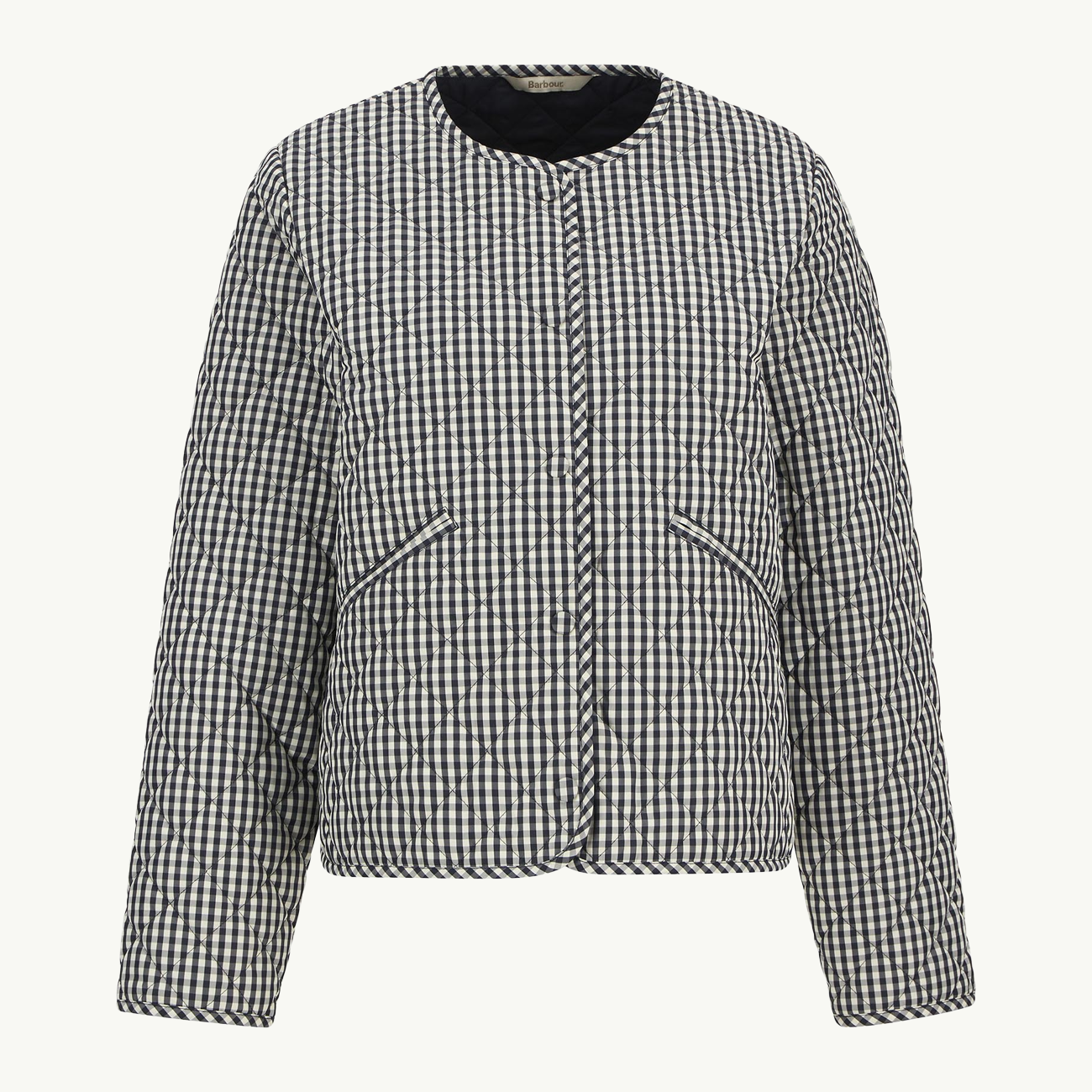 Cashel Collarless Quilted Jacket - Navy Gingham/Dark Navy