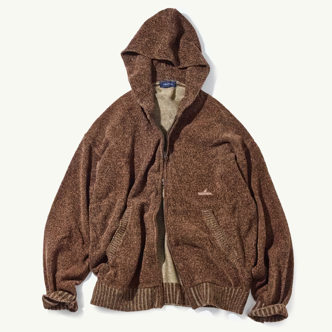 Mall Yarn Sweater Zip Hoodie - Brown