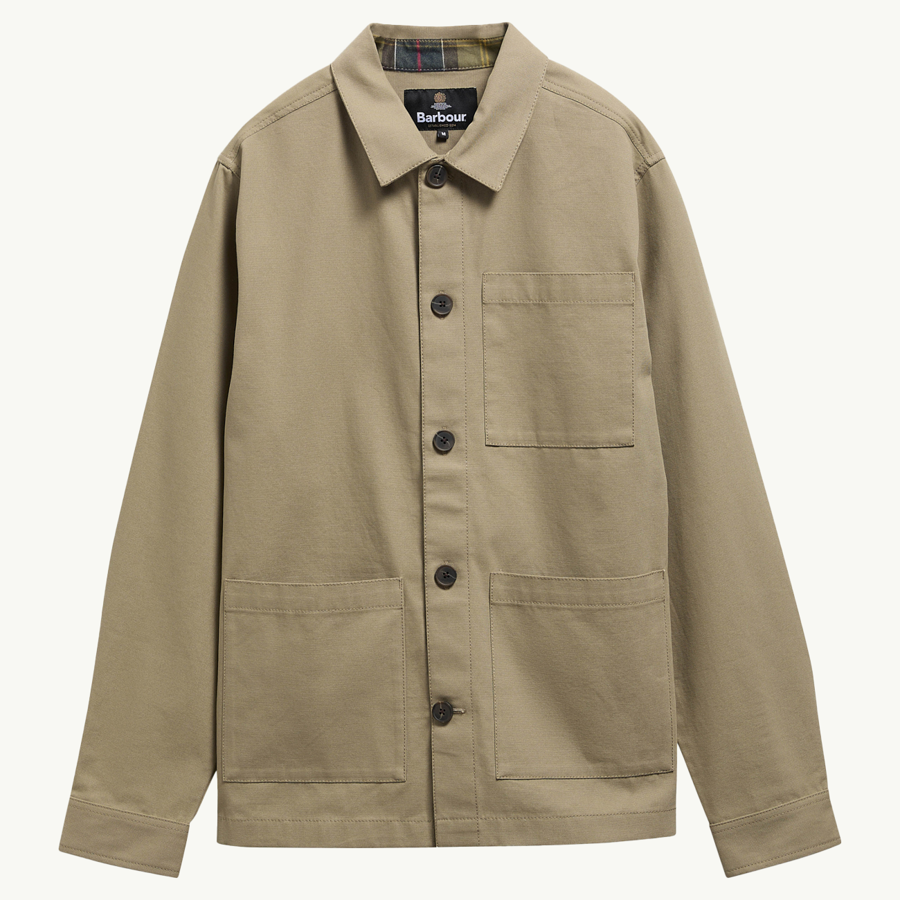 Tartan Trimmed Washed Overshirt - Sage