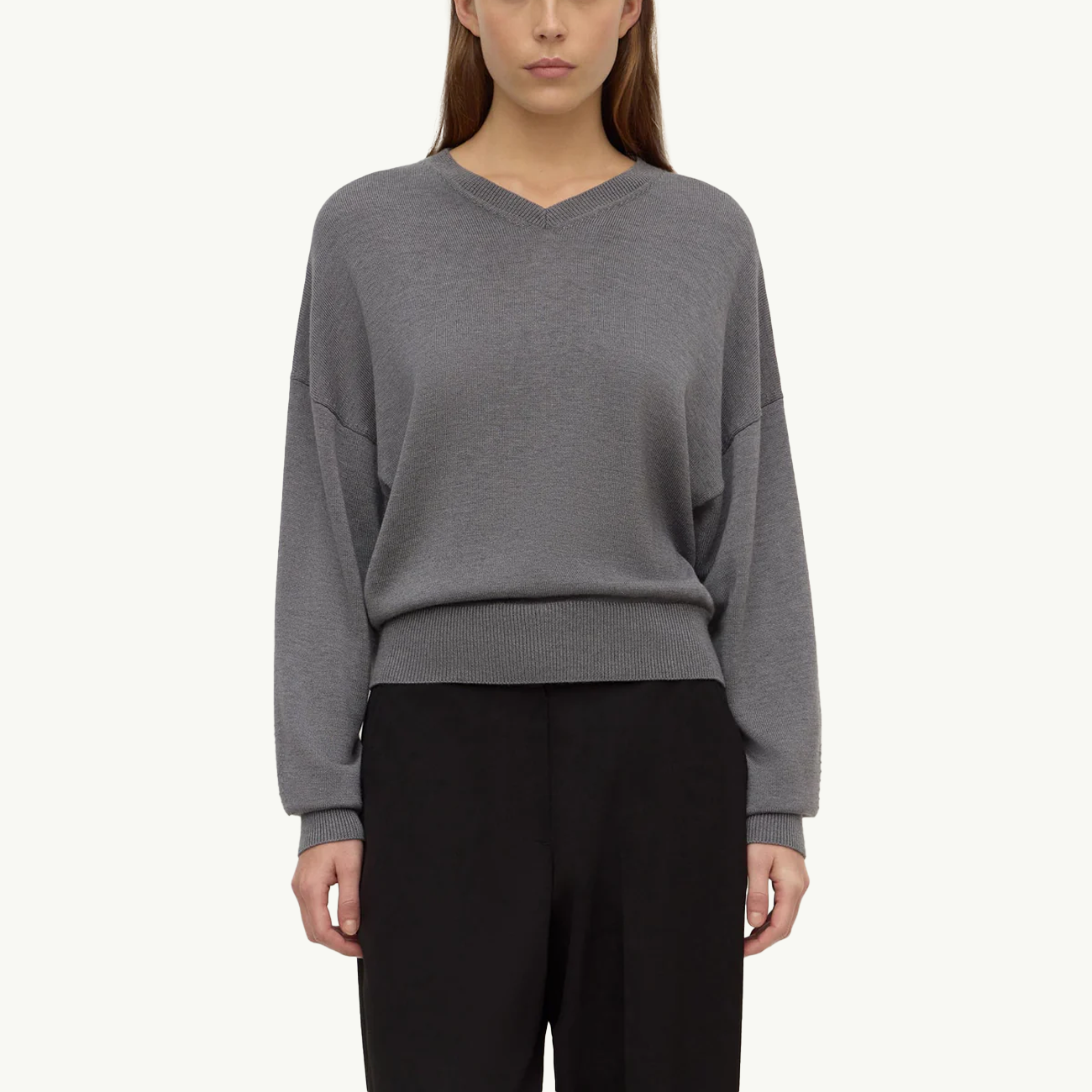 Mira V-Neck Sweater - Dark Grey Marle