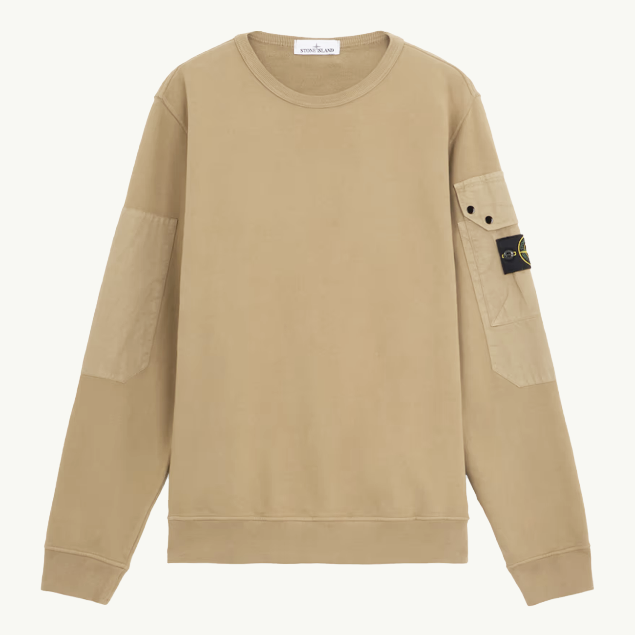 Sweatshirt Crew Patch Sleeve Pocket - Biscuit 9481