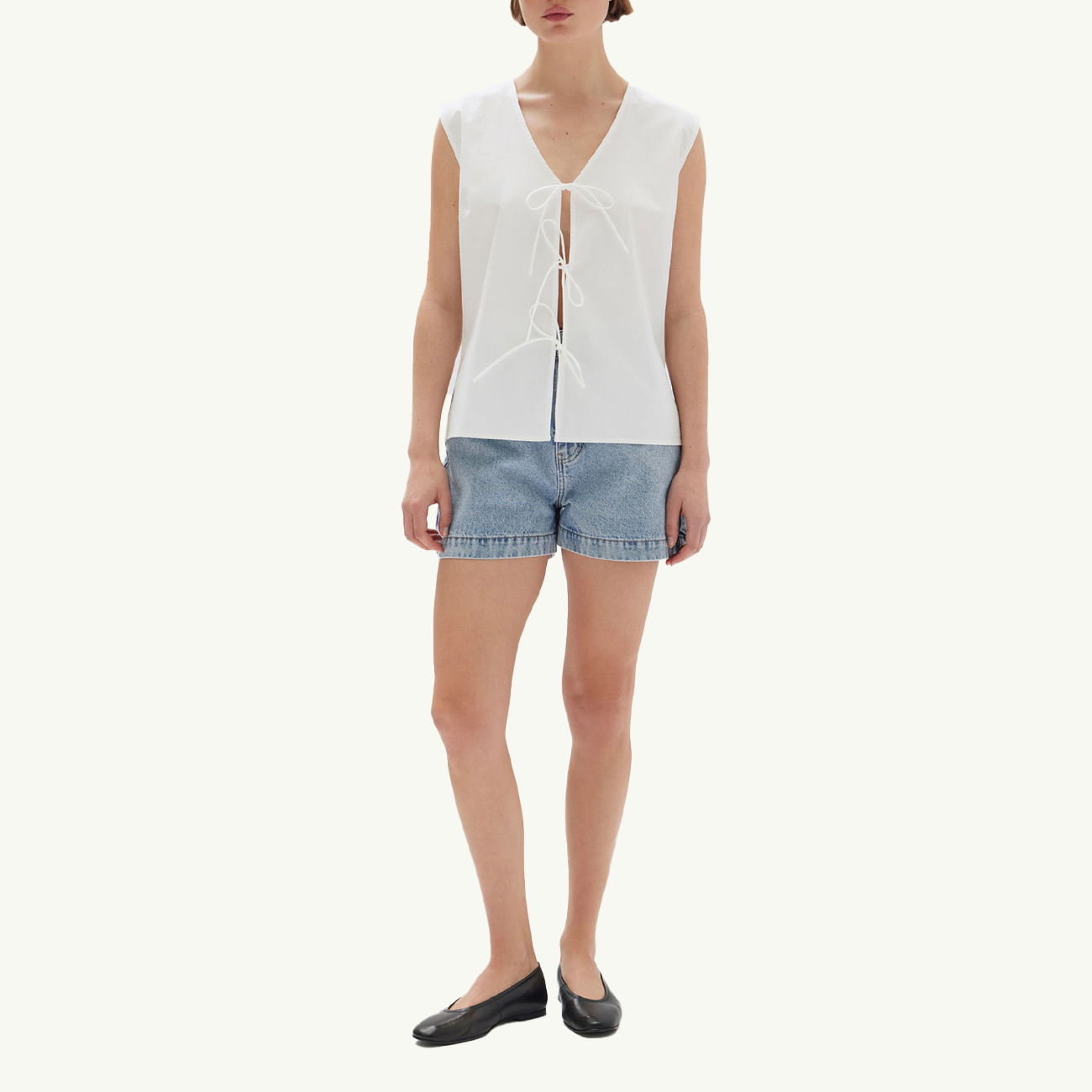 Ollie Poplin Tie Top - White