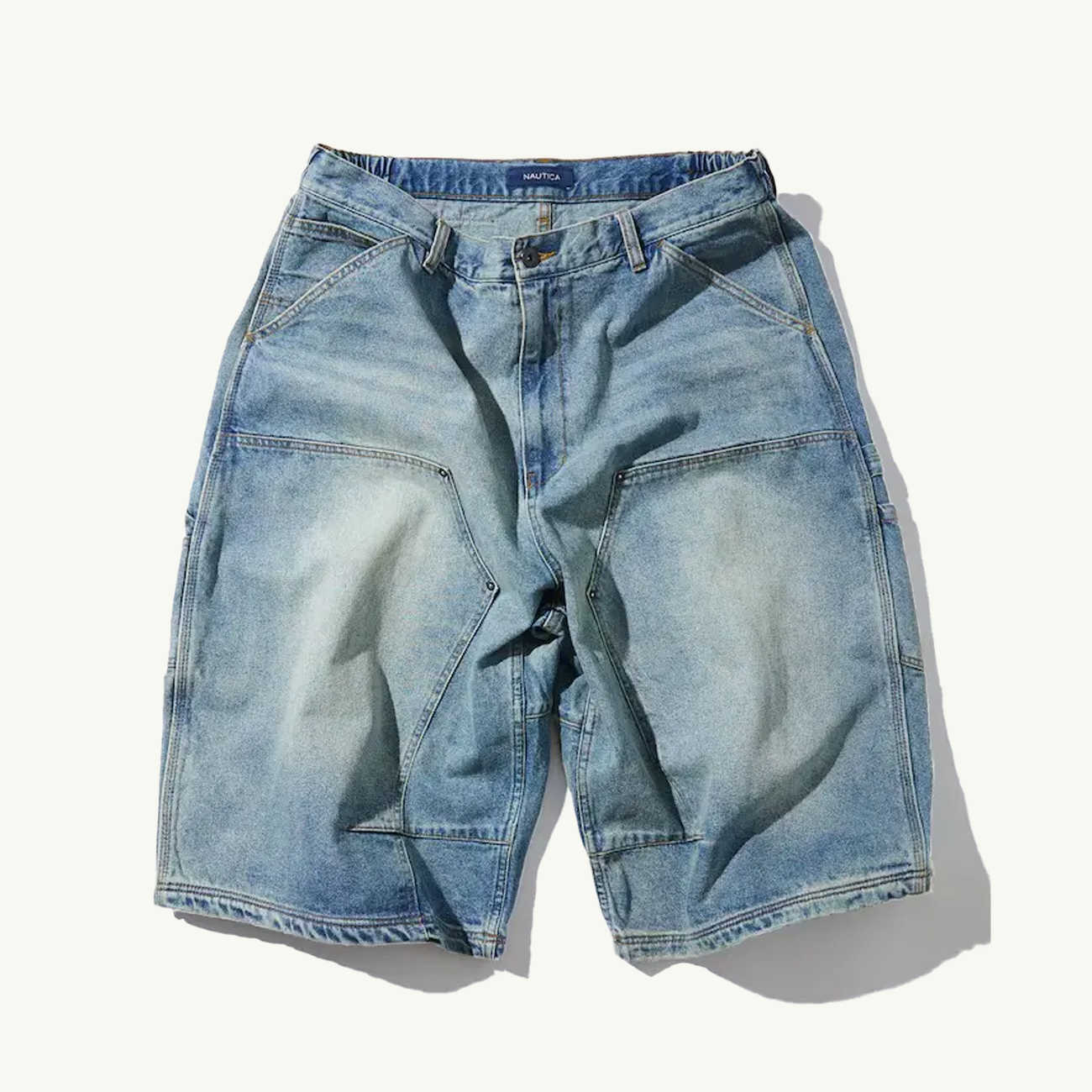 Super Wide Curve Double Knee Crop Denim - Blue