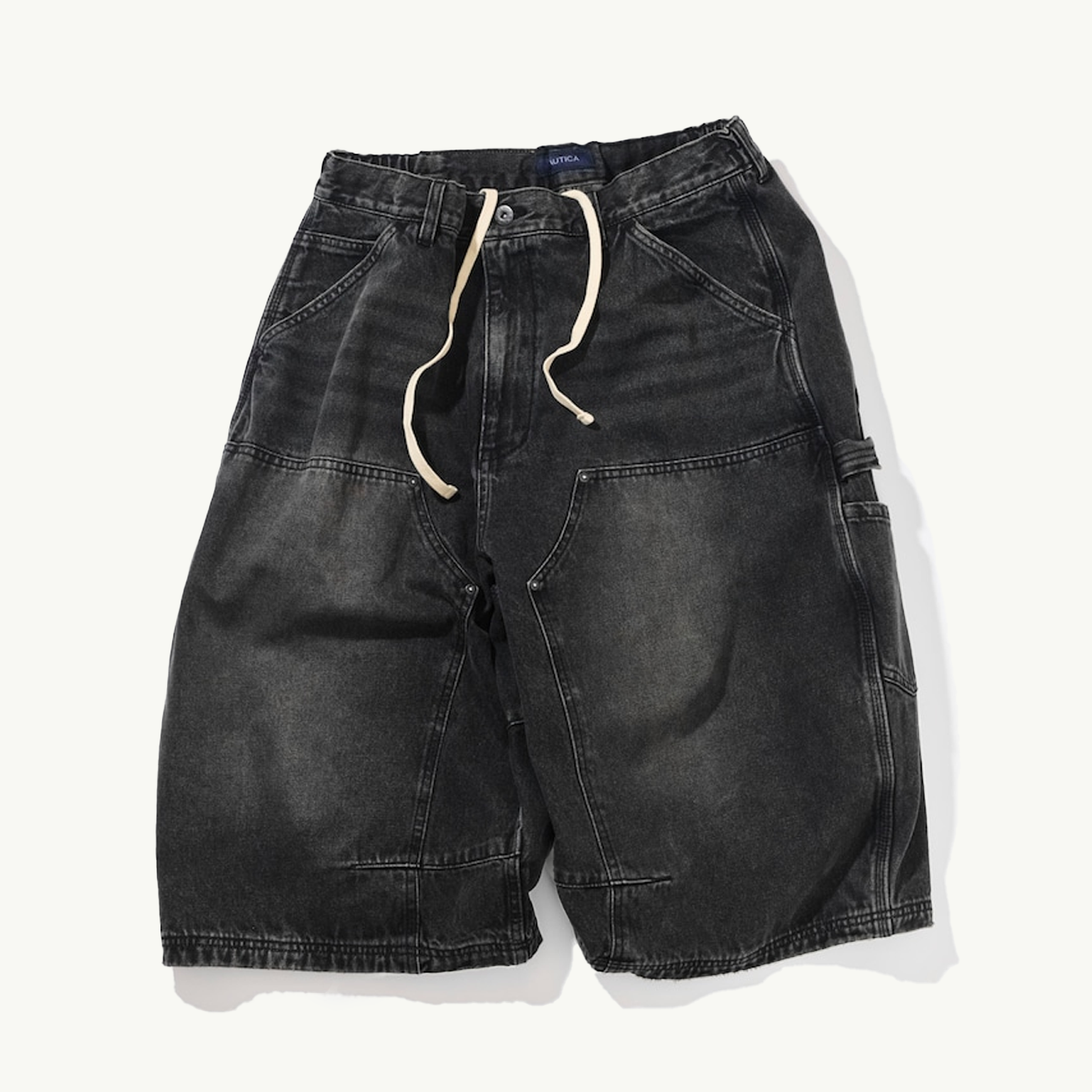 Super Wide Curve Double Knee Crop Denim - Black