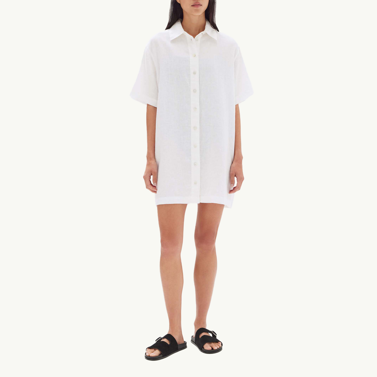 Louise Linen Mini Shirt Dress - White