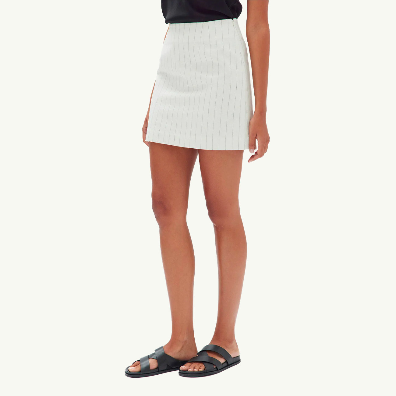 Leila Linen Skirt - Cream Pinstripe