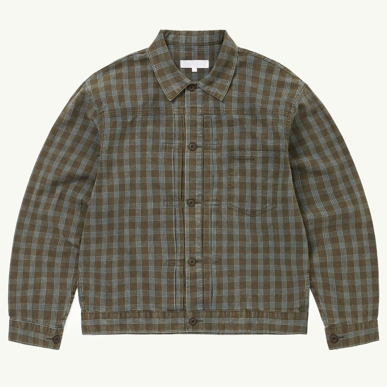 Washed Check Trucker Jacket - Brown