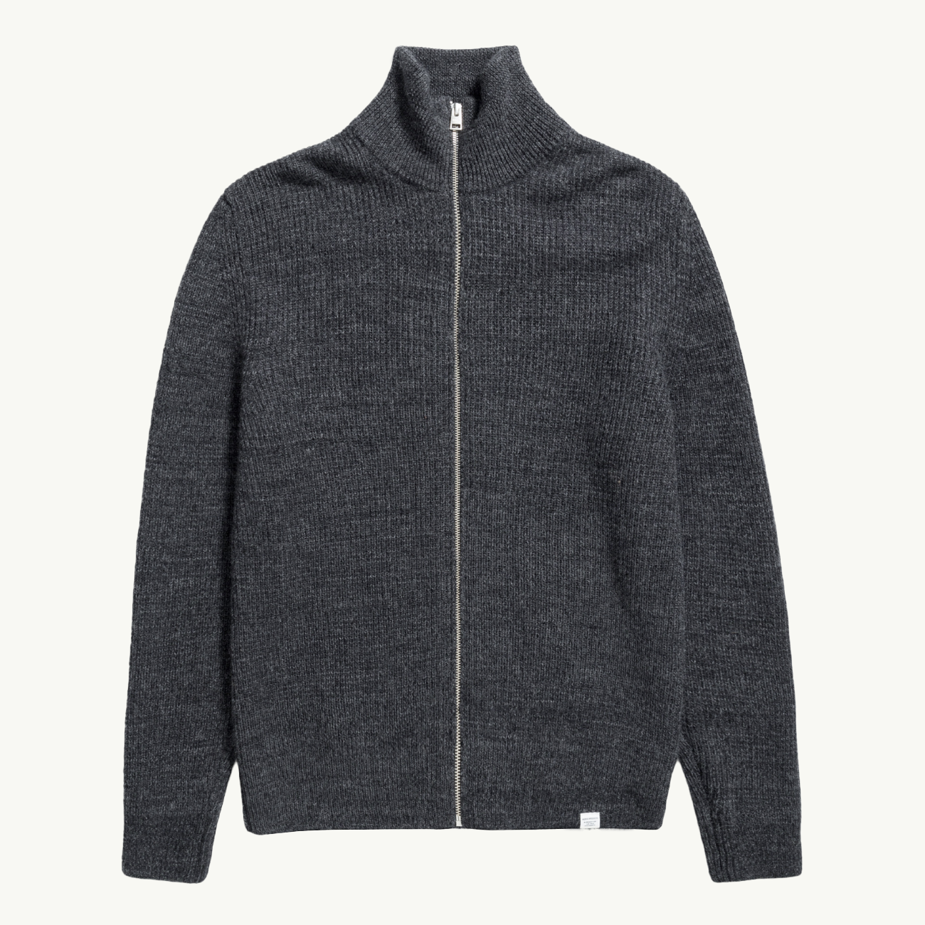 Hagen Wool Cotton Rib Full Zip Jacket - Dark Grey Melange