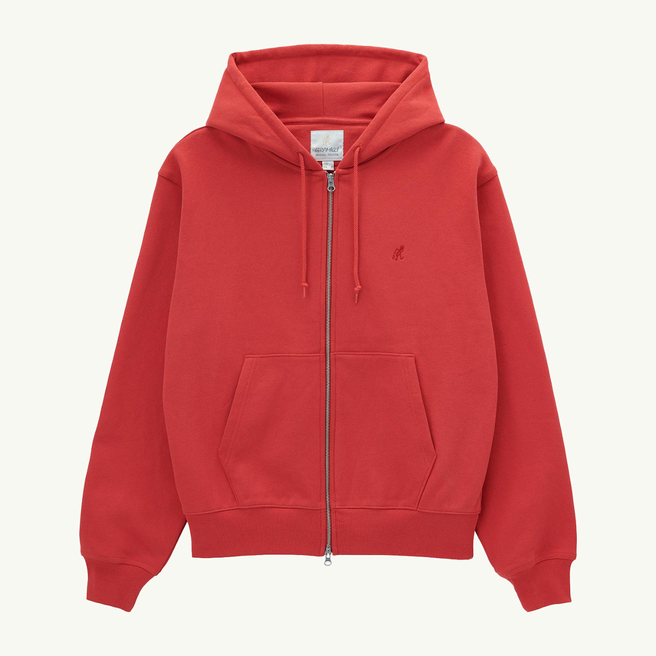 One Point Zip Hooded Sweatshirt - Crimson Red