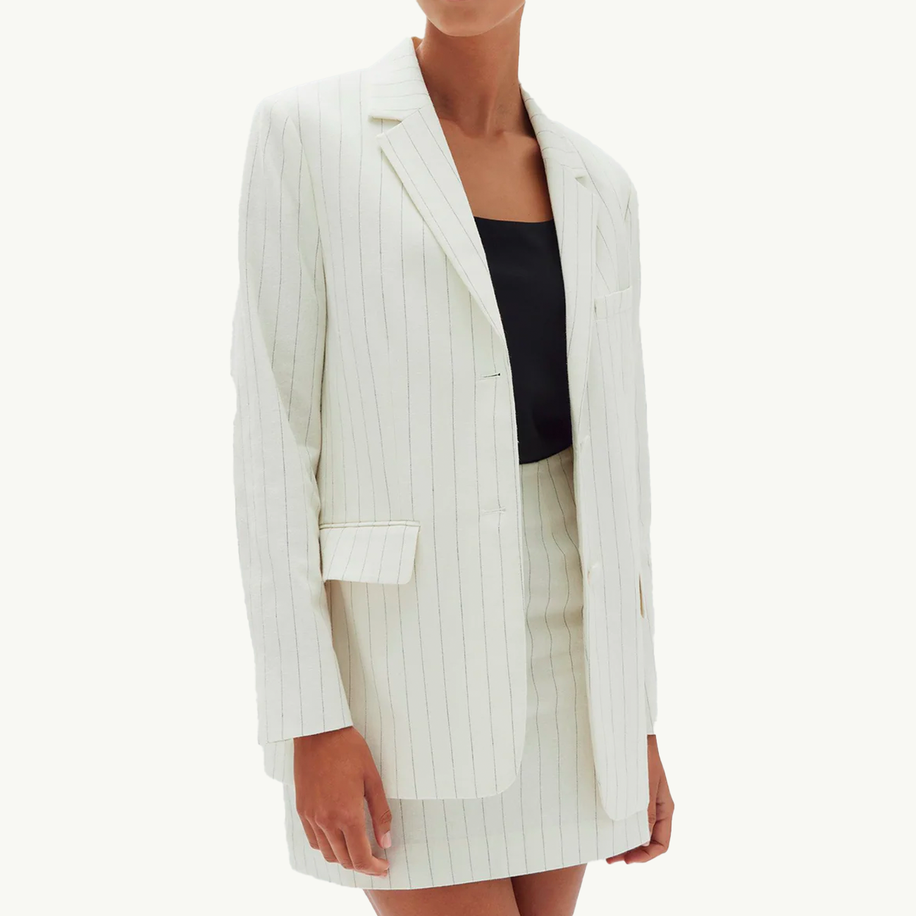 Leila Stripe Linen Jacket - Cream Pinstripe
