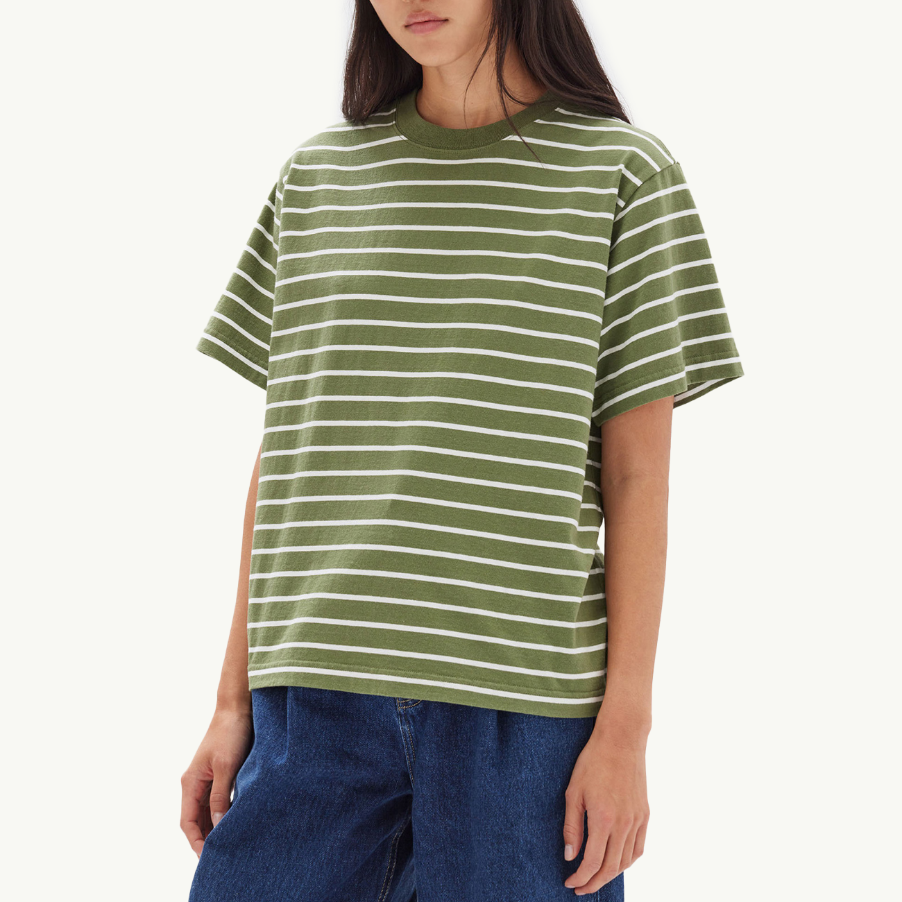 Cohen Stripe Short Sleeve Tee - Pandan/Antique White