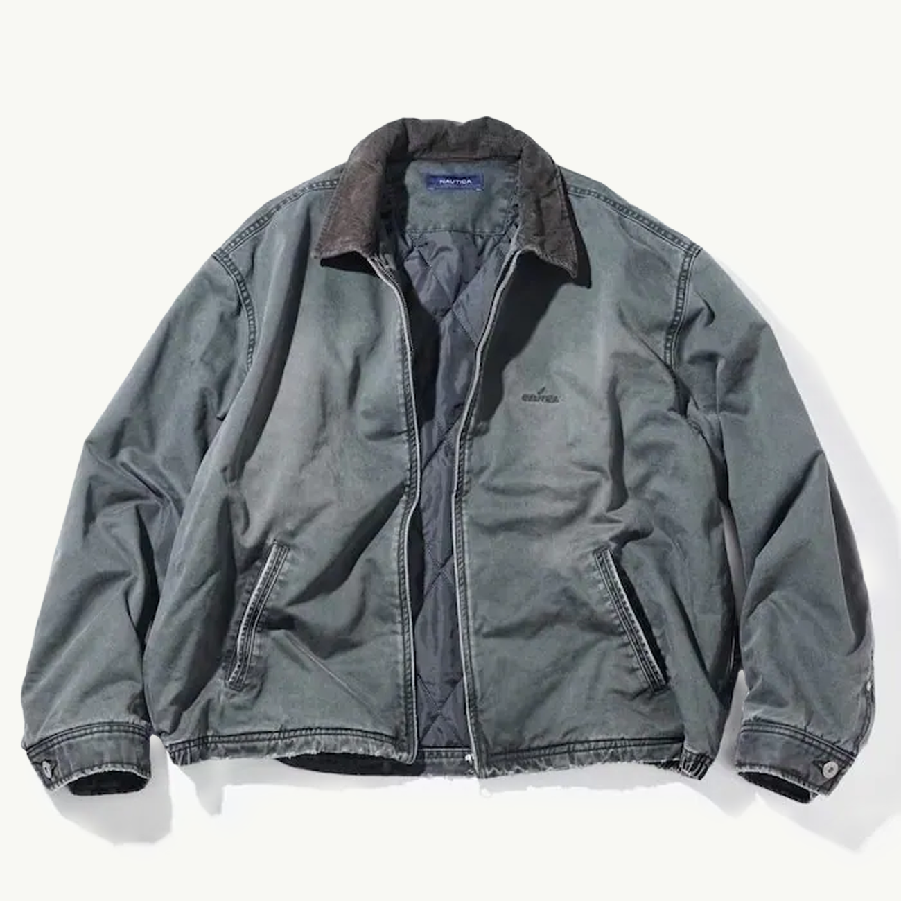 Padding Crushed Chino Zip Blouson - Charcoal