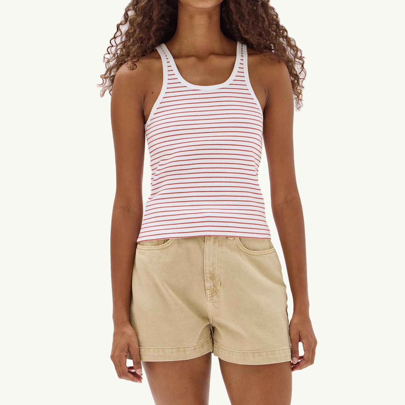 Drew Stripe Rib Tank - Papaya/White