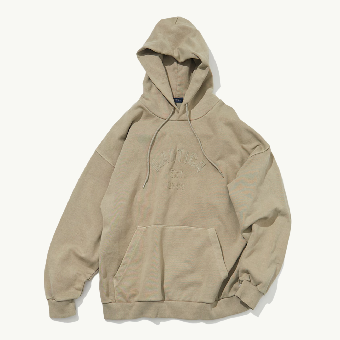 Garment Pigment Dyed Felt Logo Hoodie - Beige