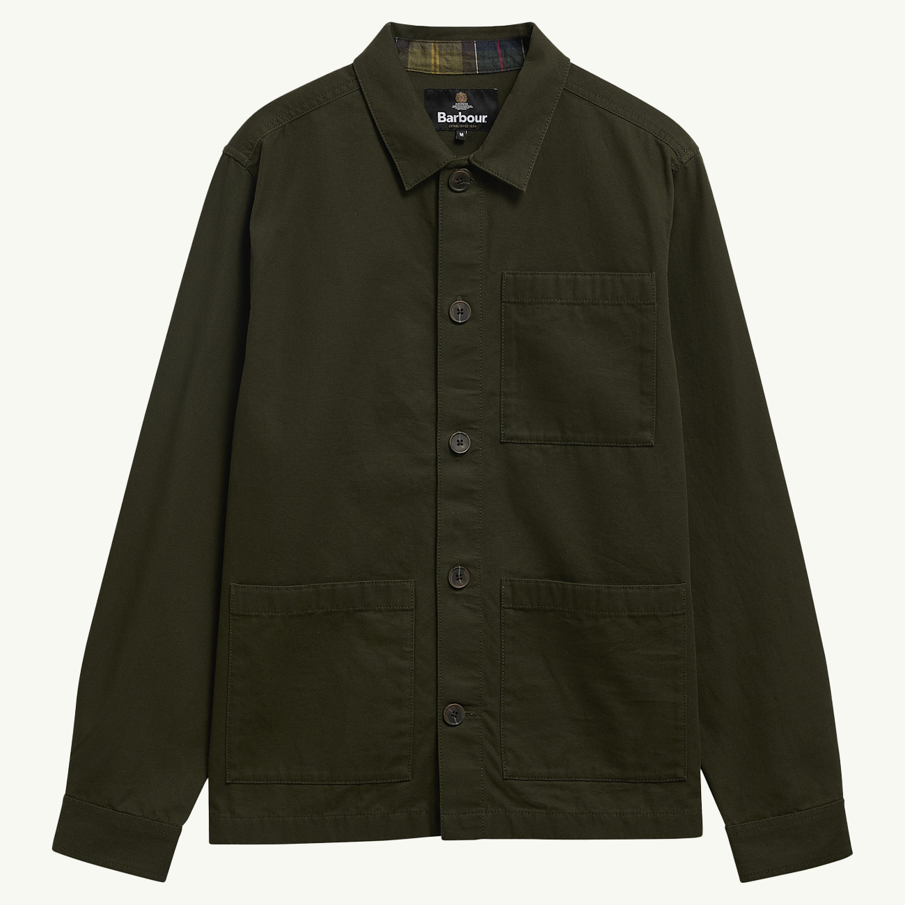 Tartan Trimmed Washed Overshirt - Mushroom