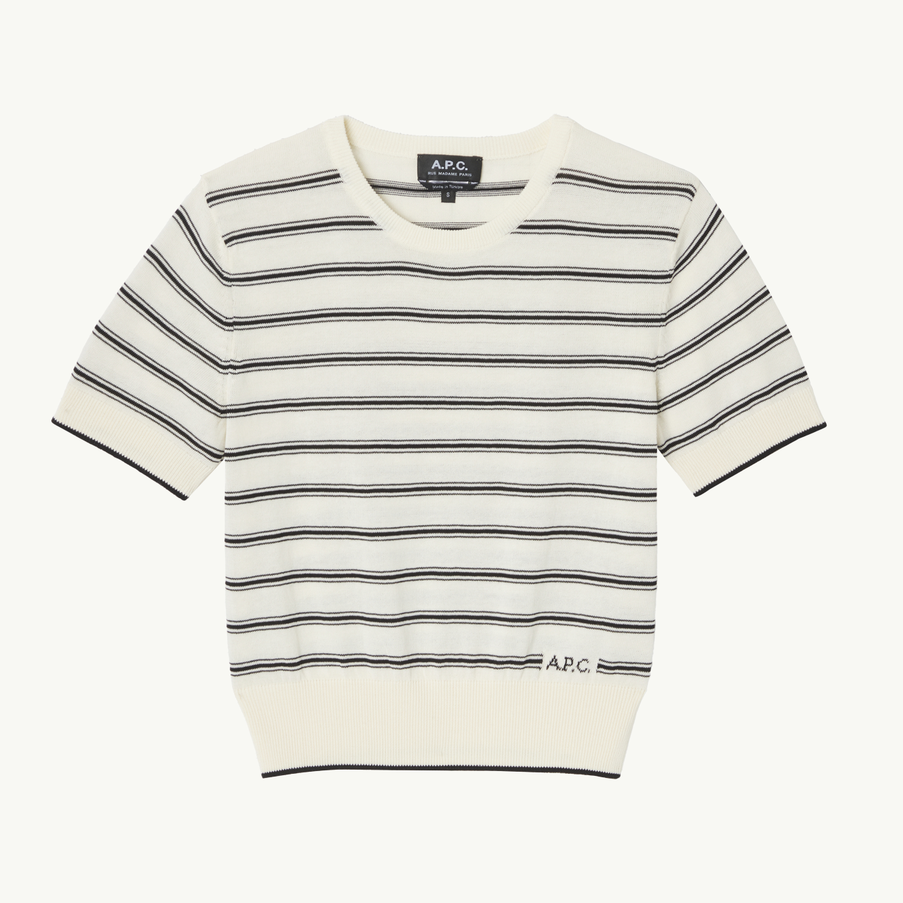 Women's Striped Logo T-Shirt - Ecru/Noir