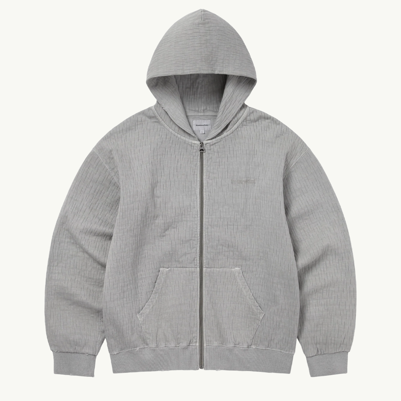 Distressed Zip Up Hoodie - Khaki Grey