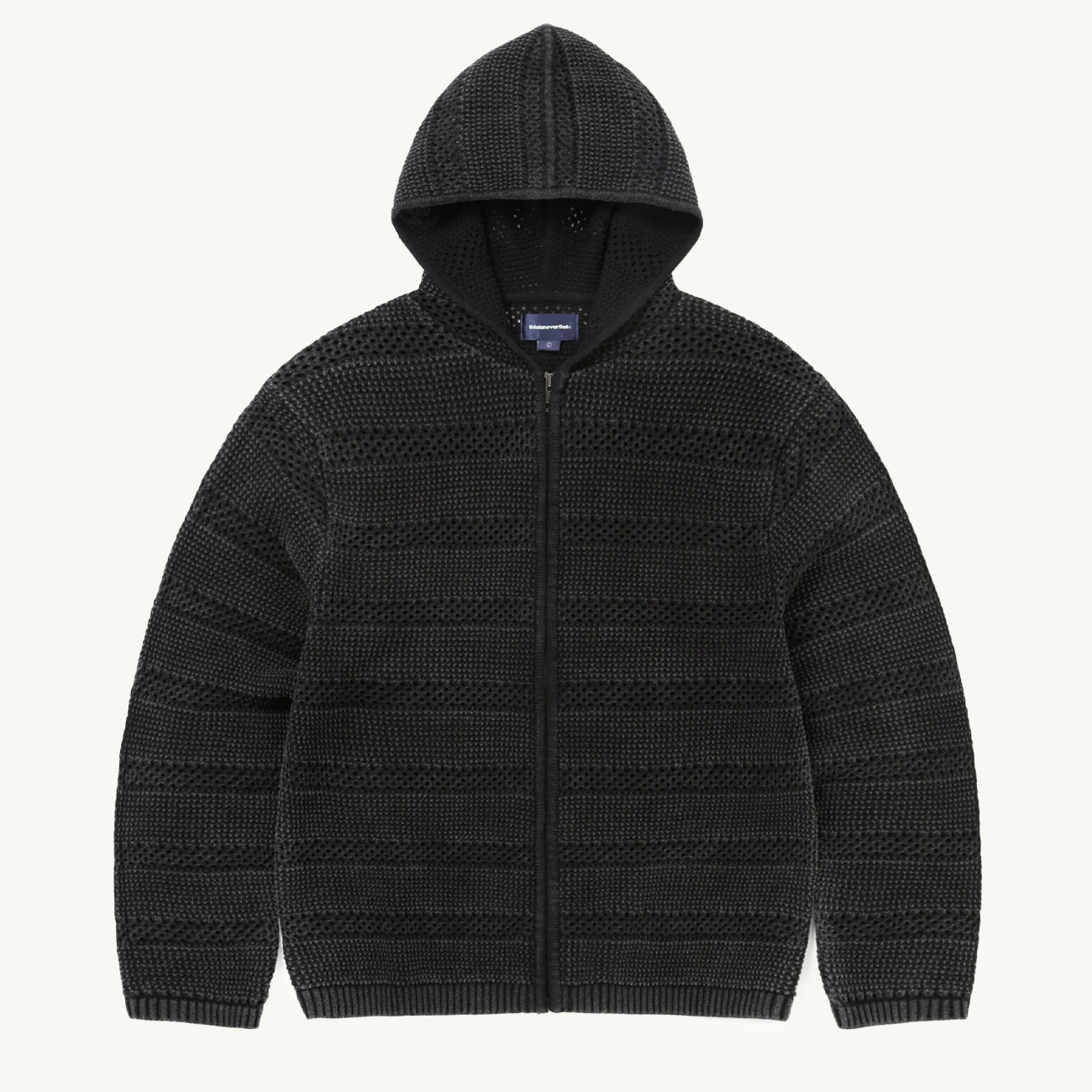 Crochet Knit Zip Hoodie - Washed Black