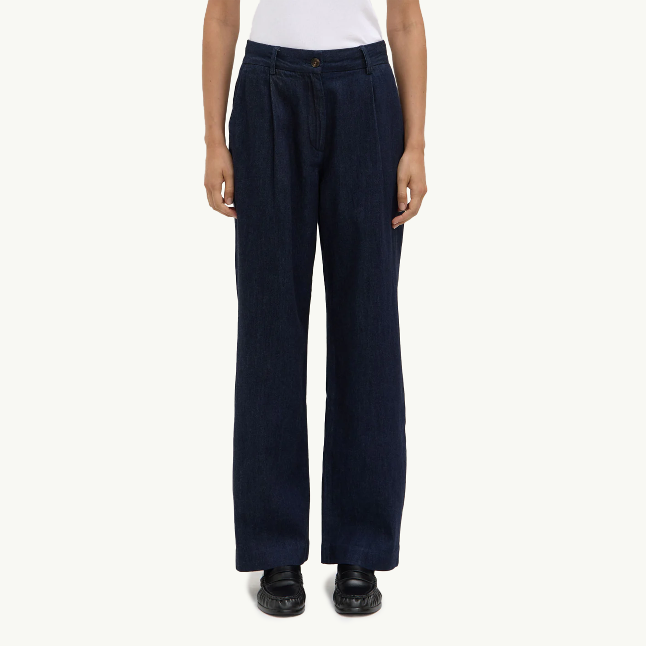 Kiera Recyled Denim Pleat Front Pant - Deep Indigo