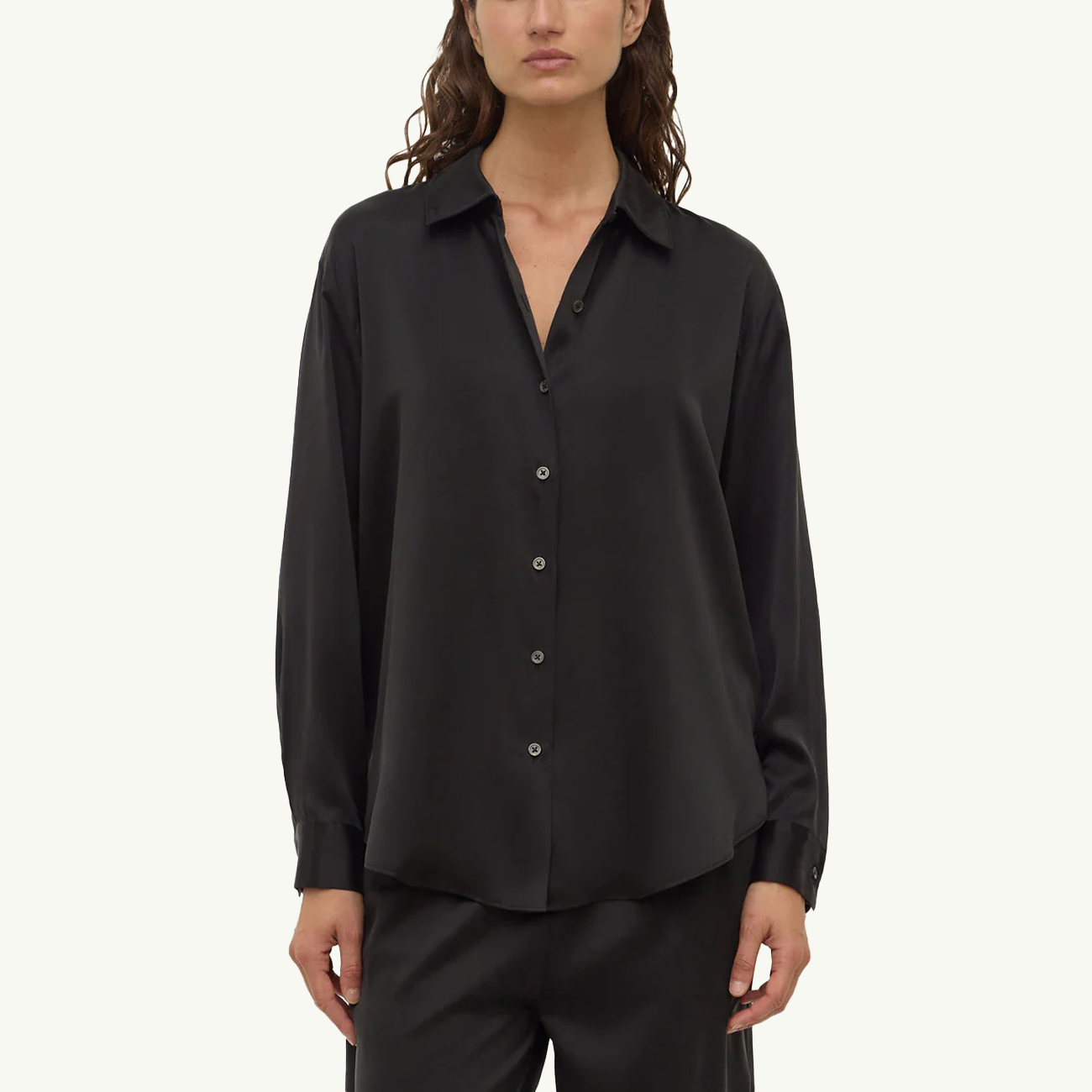 Pippa Silk Longsleeve Shirt - Black