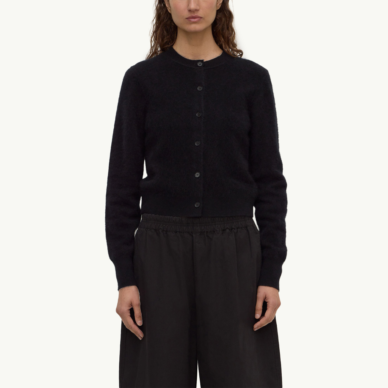 Carina Merino Wool Long Sleeve Cardigan - Black
