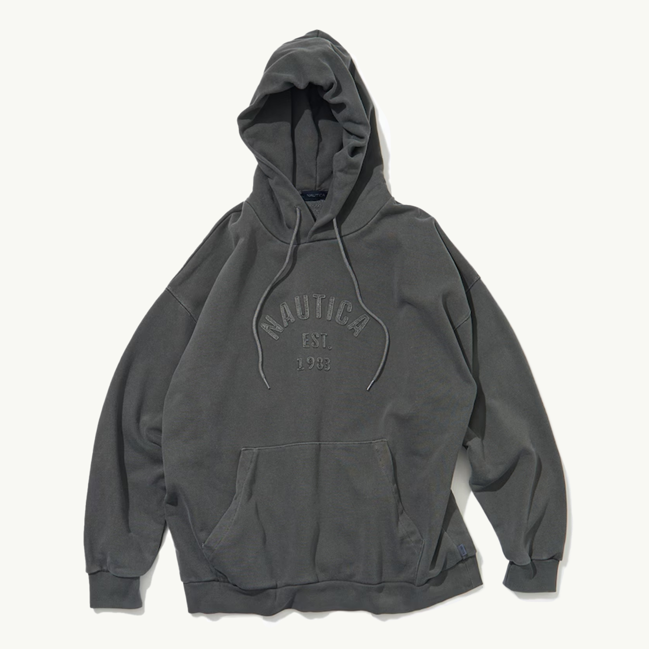 Garment Pigment Dyed Felt Logo Hoodie - Charcoal