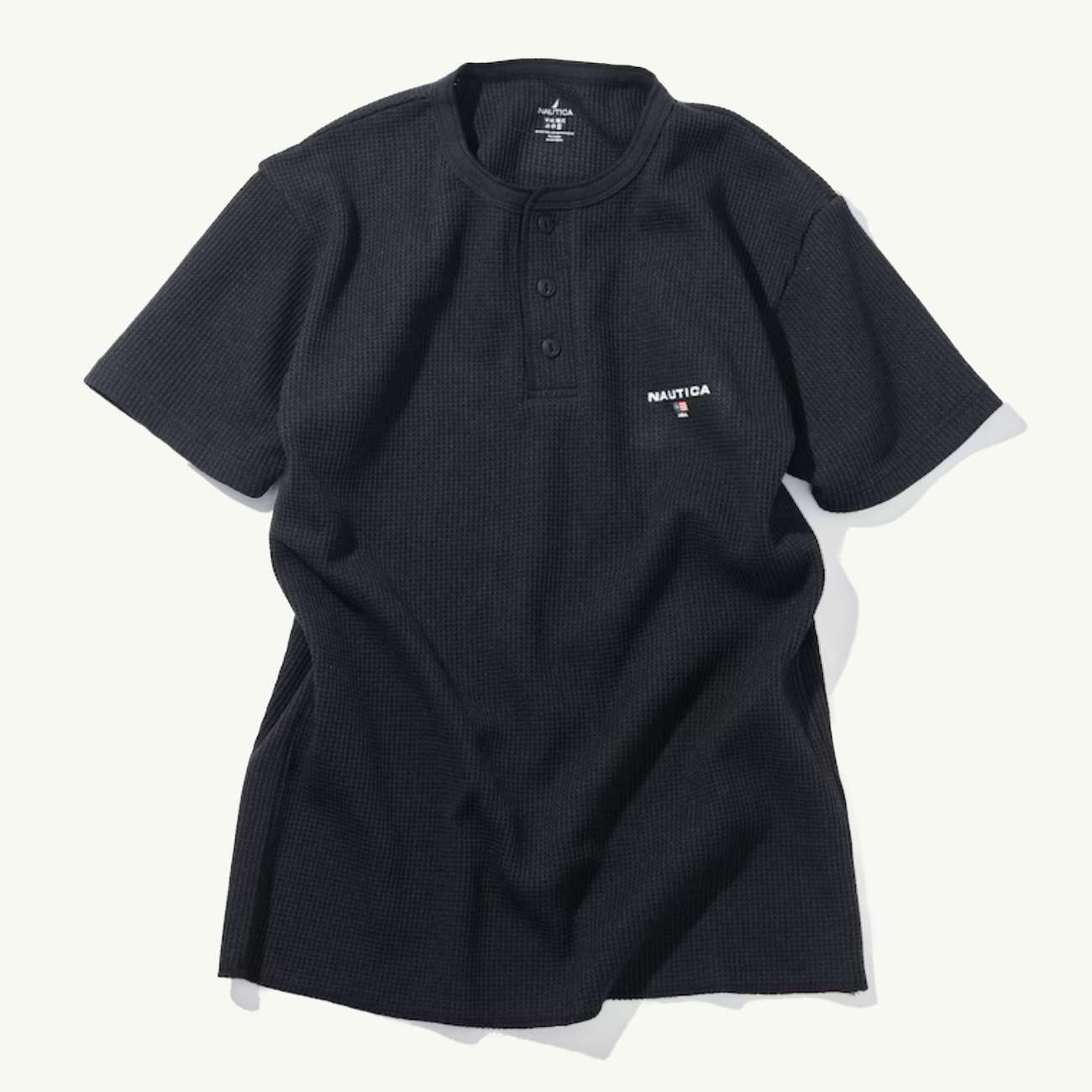 Waffle Henley Short Sleeve Tee - Black