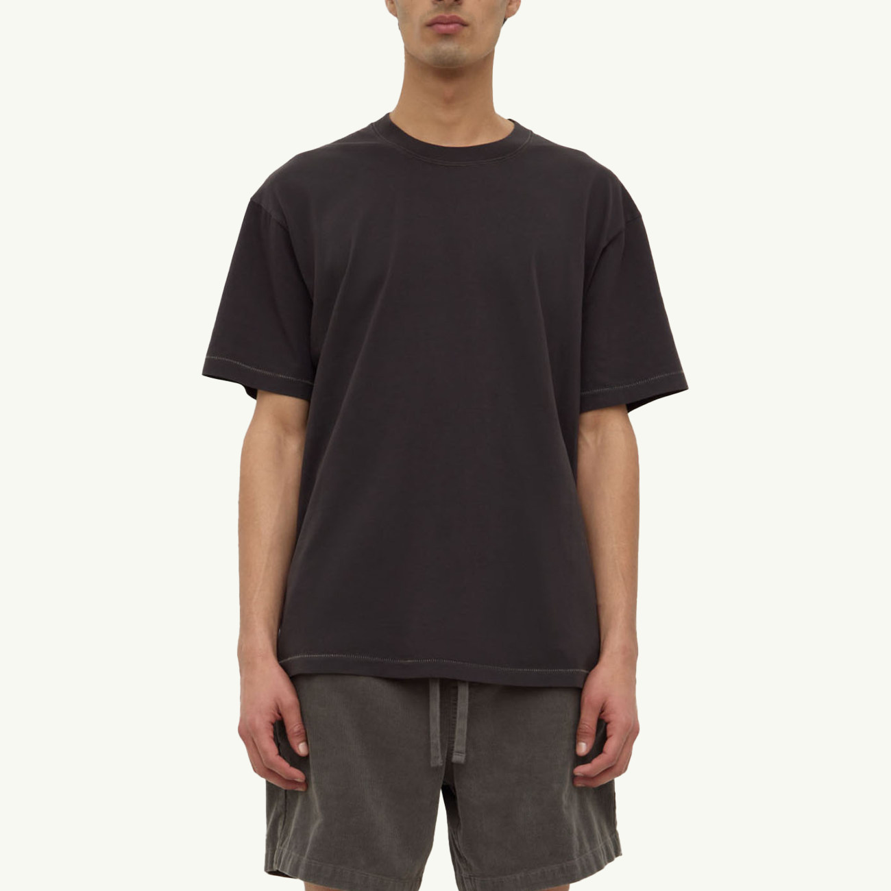 Kit Contrast Stitch Tee - Washed Black/Putty