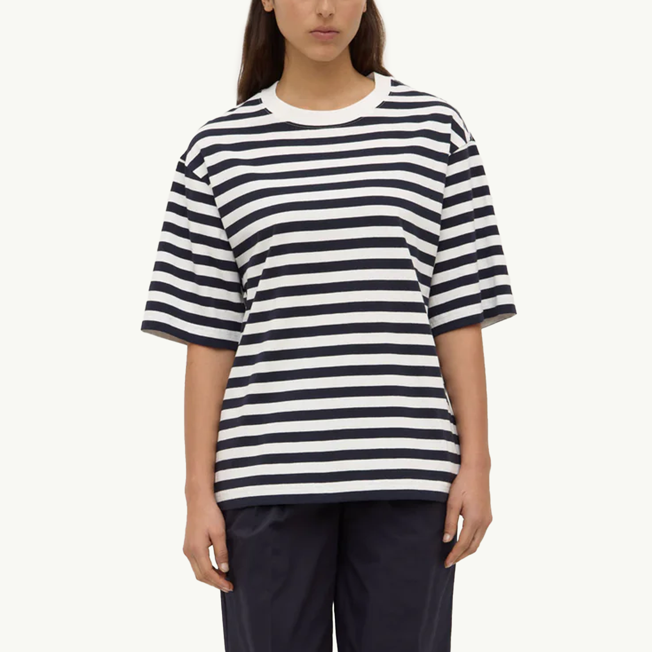 Monte Stripe Cotton Short Sleeve Tee - True Navy/White