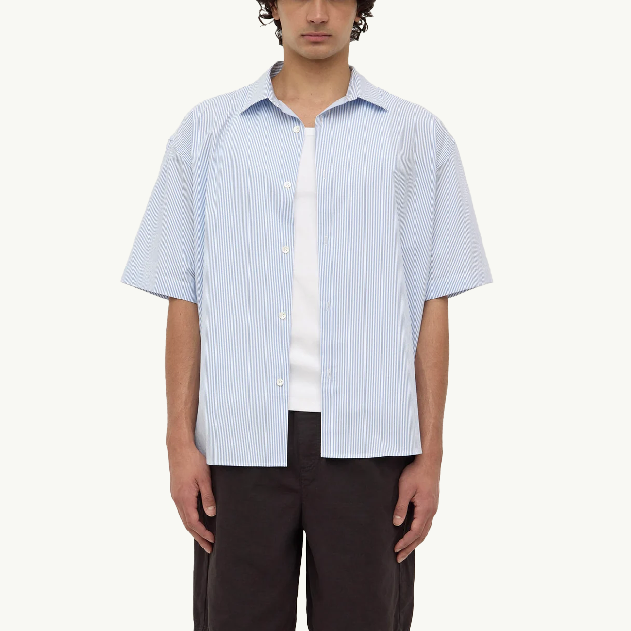 Aron Poplin Stripe Short Sleeve Shirt - Blue/White