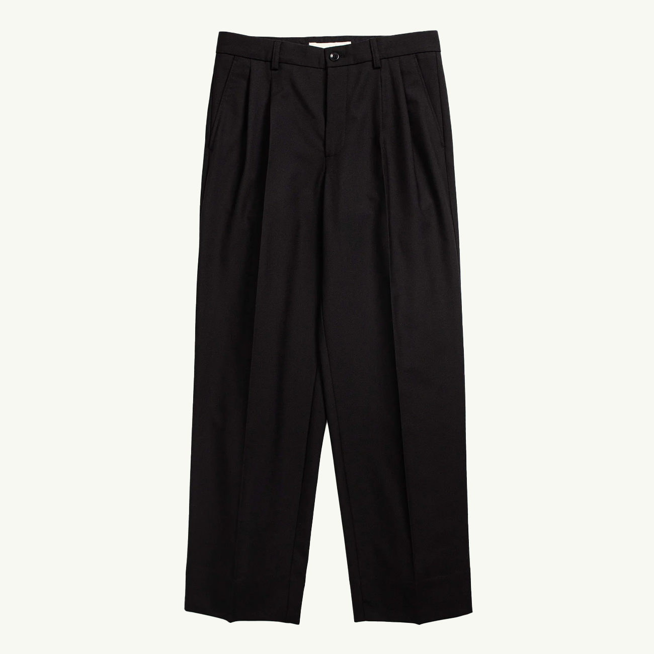 Benn Relaxed Cotton Wool Twill Pleated Trouser - Black