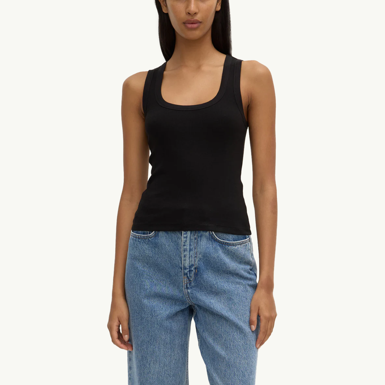 Robyn Scoop Neck Rib Tank - Black