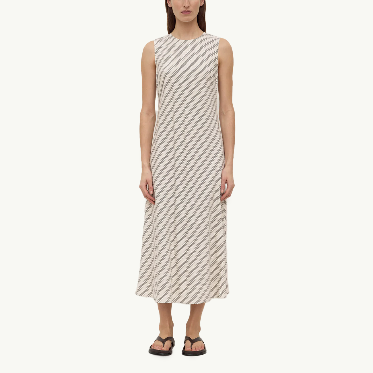 Lenny Stripe Midi Dress - Cream/Smoke
