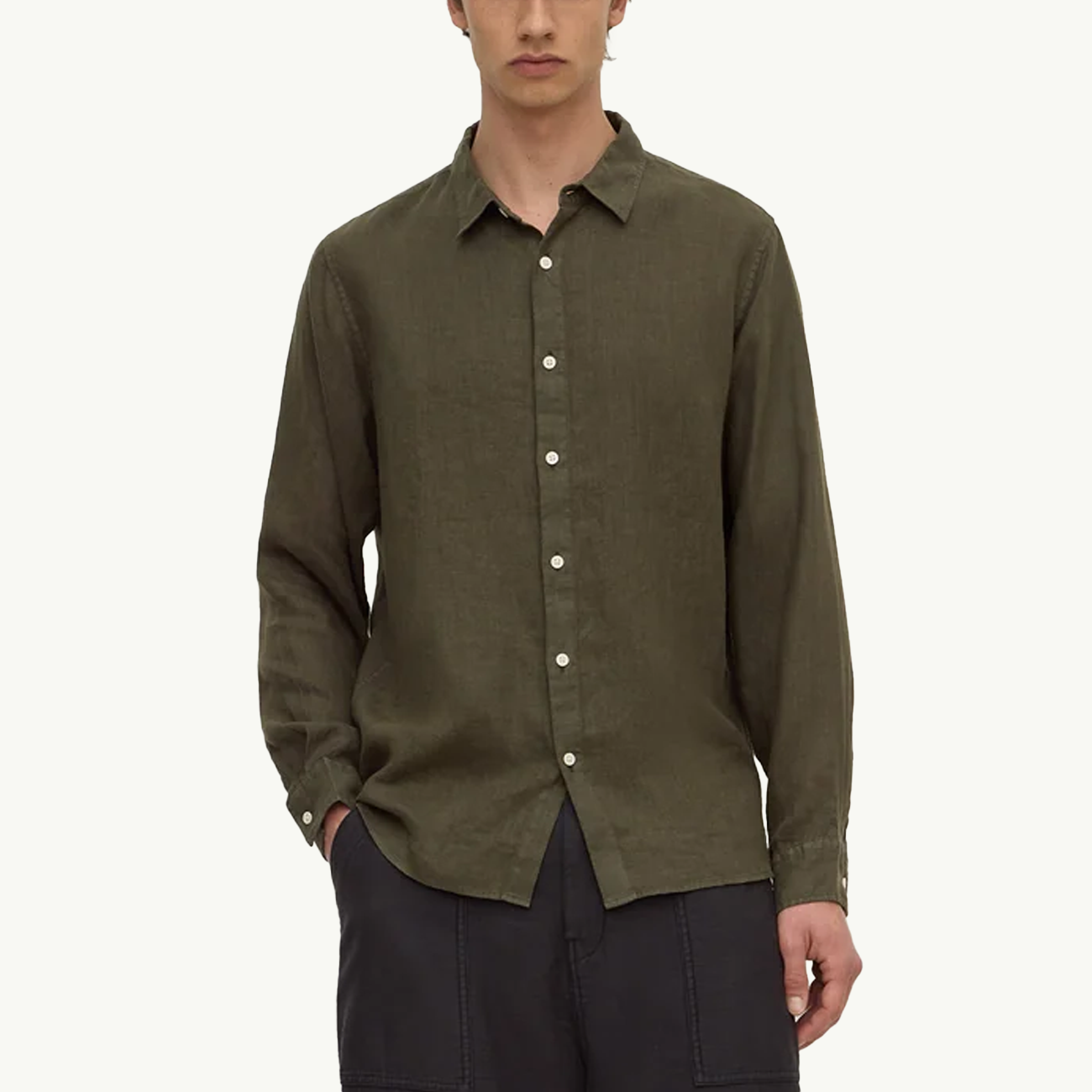 Everyday Mens Linen Long Sleeve Shirt - Dark Military