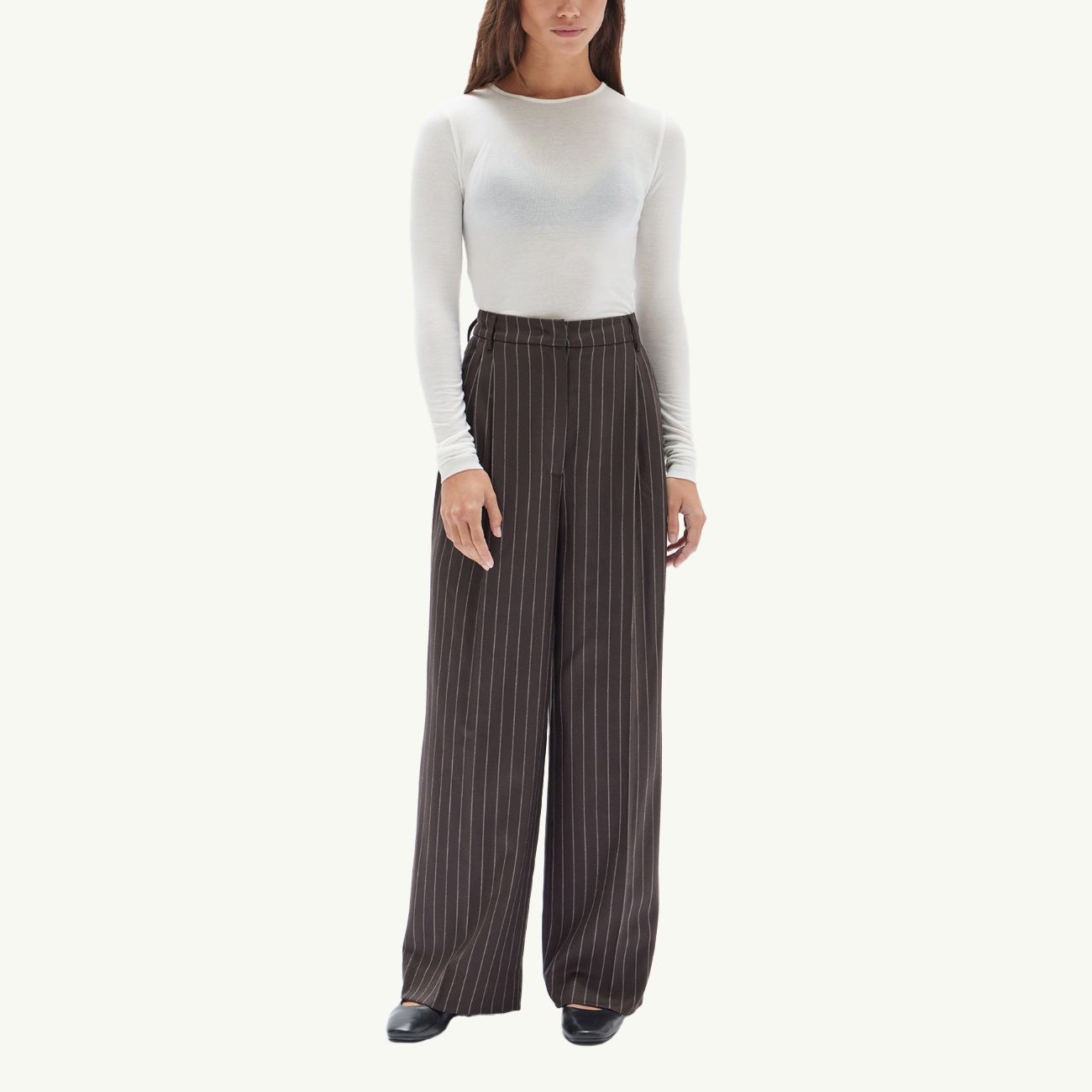 Sofia Wool Pinstripe Pant - Chestnut Stripe