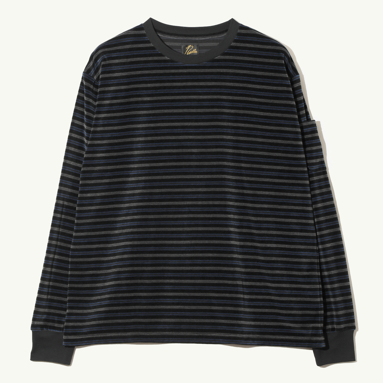 LS Crew Neck Tee Stripe Velour - Black